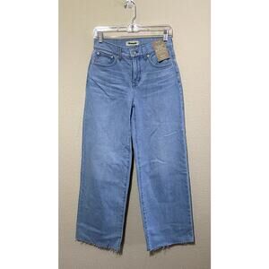 Madewell Jeans Women 26 Blue Kenmore Wash Wide Leg Raw Hem High Rise NWT